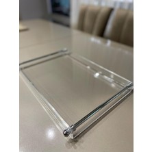 UltraMint Şık 6 Kişilik Pirinç Kaplama Gümüş Kulplu Pleksi Çay Kahve Tepsisi