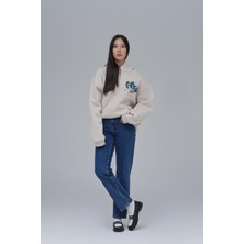 Saw Urbanity Mosaic Portrait Oversize Sweatshirt Kadın Stone
