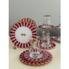 UltraMint Kırmızı Leopar 18 Parça Cam Tatlı ve Çay Seti, Şık ve Zarif Tasarım