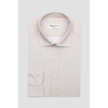 Bb Club Oscar Poplin Pamuklu Slim Fit Bej Klasik Yaka Erkek Baskılı Gömlek