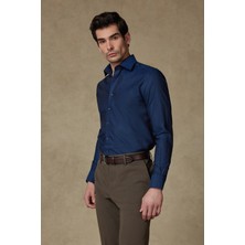 Abbate Fabio Non Iron Twill Pamuklu Comfort Fit Lacivert Klasik Yaka Erkek Düz Gömlek