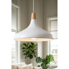 Marrien Nova Bohem Ahşap Beyaz Metal Sarkıt (35 cm)  Yemek Masası Üstü Avize