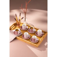 UltraMint Şık 6 Kişilik Bordo Seramik Kahve Fincan Takımı, 90 ml
