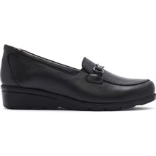 Derimod Kadın Siyah Tokalı Dolgu Topuklu Deri Comfort Loafer 26PFD410018