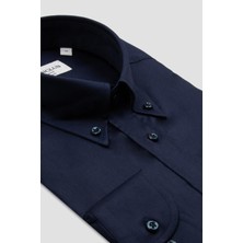 Bb Club Mike Oxford Pamuk Polyester Regular Fit Lacivert Düğmeli Yaka Erkek Düz Gömlek