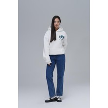 Saw Urbanity Mosaic Portrait Oversize Sweatshirt Kadın Ekru