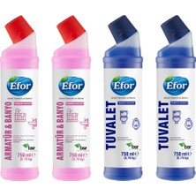 Efor 2 Adet Wc Temizleyici 750 ml + 2 Adet Banyo Temizleyici 750ML Temizlik Seti