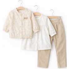 Bambino Çiçek Desenli Bomber Ceketli Gömlekli Pantolonlu 3’lü Kız Takımı