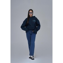 Saw Urbanity Mosaic Portrait Oversize Sweatshirt Kadın Indigo