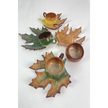 UltraMint Çınar Yaprak Figürlü 4 Kişilik Yeşil ve Kahve Fincan Takımı