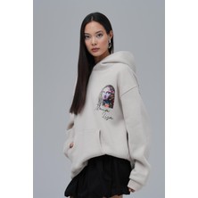 Saw Urbanity Mona Lisa Shooting Star Oversize Sweatshirt Kadın Stone