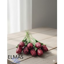 E Elmas Bordo Islak Lale Demeti 8 Adet Gerçekçi Görünüm