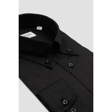 Bb Club Mike Oxford Pamuk Polyester Regular Fit Siyah Düğmeli Yaka Erkek Düz Gömlek