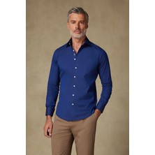 Abbate Sartoria Poplin Stretch Pamuk Karışımlı Slim Fit Lacivert Italyan Yaka Erkek Düz Gömlek