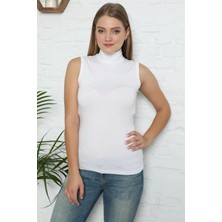 Veralya Moda Bayan Sıfır Kol Yarım Balıkçı Yaka Body Beyaz