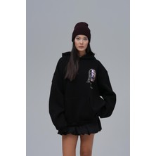 Saw Urbanity Mona Lisa Shooting Star Oversize Sweatshirt Kadın Siyah