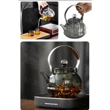 PremiumPort Büyük Kapasiteli Cam Çaydanlık, Masif Ahşap Saplı, Kaynar Su Için Uygun