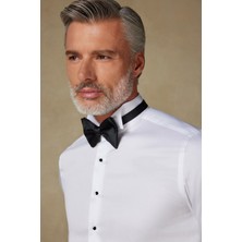 Abbate Ata Saten Pamuklu Slim Fit Beyaz Ata Yaka Erkek Düz Gömlek