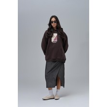 Saw Urbanity Not All Wounds Are Visible Oversize Sweatshirt Kadın Kahverengi