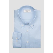 Bb Club Mike Oxford Pamuk Polyester Regular Fit Açık Mavi Düğmeli Yaka Erkek Düz Gömlek