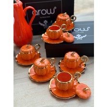 UltraMint 6 Kişilik Lüks Turuncu Kabaklı Porselen Kahve Takımı