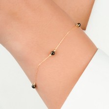 Hakan Mücevherat Siyah Taşlı 14 Ayar Altın Minimal Bileklik