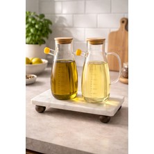 Mihres Bambu Kapaklı Vakumlu Borosilikat  Cam Yağlık Sirkelik Tekli