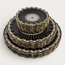 Sudedi Home Gerçek Altın Yaldızlı Cam 34 Parça 6 Kişilik Çay ve Pasta Sunum Seti