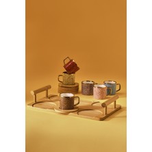 UltraMint Renkli 6 Kişilik Bambu Tepsi ile Kahve Fincan Seti, 90 ml