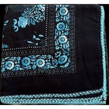 MentorAly El Emeği Iğne Oyalı Tülbent – Siyah Zemin Turkuaz Mavi Detaylı