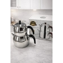 PremiumPort Paslanmaz Çelik Mega Boy Çaydanlık, Kapsül Tabanlı, 3.25L Alt, 2l Üst