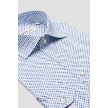 Bb Club Oscar Poplin Stretch Pamuk Karışımlı Slim Fit Mavi Klasik Yaka Erkek Baskılı Gömlek
