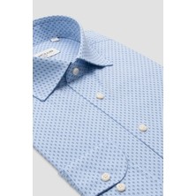 Bb Club Oscar Poplin Pamuklu Slim Fit Açık Mavi Klasik Yaka Erkek Baskılı Gömlek