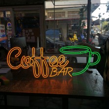 Neonled Coffee & Bar Kahve Fincanı Yazı & Figür Neon LED Tabela (Cafe Konsept Özel Tasarım) - 120X44 cm