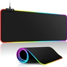 Somic Mouse Pad LED Işıklı Rgb Oyuncu Pc Laptop Uyumlu Kaymaz Kauçuk Ledli Gaming Ganer Mousepad Büyük Boy Baskısız Siyah 80X30 cm