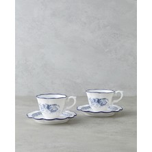 UltraMint Lacivert-Beyaz Porselen Çay Fincanı Takımı 4 Parça 2 Kişilik