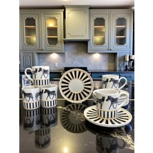 UltraMint Zebra At Desenli Porselen Kahve Fincan Seti, 6 Kişilik, Şık ve Zarif Tasarım