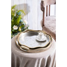 UltraMint Şık 2'li Bronz Cam Tepsi Seti, 39.5 ve 34 cm Ölçülerinde