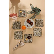 UltraMint Leopar Desenli Kare Servis Tabağı Seti 23 Cm, 6'lı