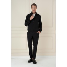 Efor Erkek Slim Fit Siyah Hakim Yaka Fermuarlı Siyah Hırka Mont MT 172