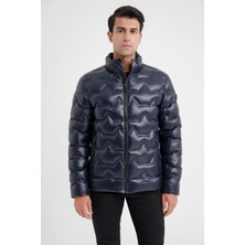 Efor Erkek Slim Fit Hakim Yaka Yan Cepli Kaz Tüyü Lacivert Şişme Mont MT 175