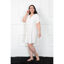 Veralya Moda Büyük Beden Dokuma Düğmeli Beyaz Tunik Gecelik