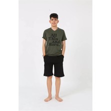 Veralya Moda Erkek Genç Garson Boy Kısa Kol Haki Penye Şortlu Pijama Takımı