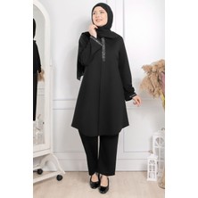 Fahima Taş Baskı Detaylı Tunik Siyah FHM877