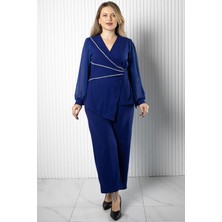 Modaviki Kruvaze Bluz Pantolon Takım Saks MDV964