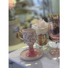 UltraMint El Yapımı Bahar Temalı Seramik Kuş Figürlü Fincan