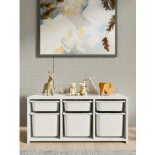 Montenero Oyuncak Dolabı 6 Sepetli Büyük Pratik Çok Amaçlı Dolap Raflı Kapaklı Düzenleyici Dolap