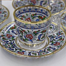 UltraMint El Yapımı Yaldız Çini Motifli 6 Kişilik Türk Kahvesi Fincan Takımı