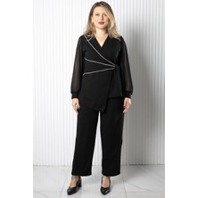 Modaviki Kruvaze Bluz Pantolon Takım Siyah MDV964