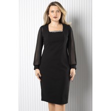 Modaviki Kare Yaka Zarif Elbise  Siyah MDV982